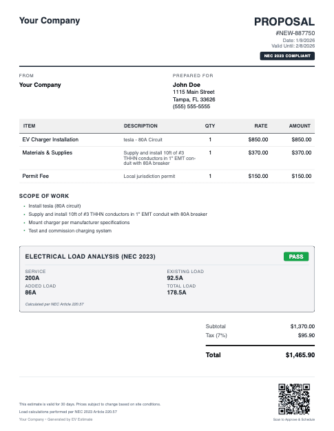 EV Estimate Sample Quote